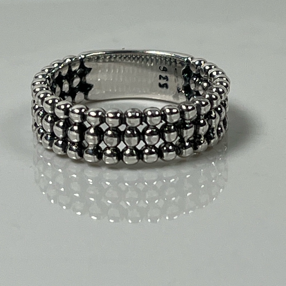 Solid 925 Sterling Silver Dotted Band Ring Size 7 - Picture 8 of 9